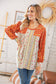 Rust & Taupe Floral Color Block Bubble Sleeve Yoke Knit Top