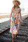 Multicolor Shoulder Tie Smocked Ruffle Lined Maxi Dress