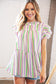 Multi Stripe Double Ruffle Sleeve Frill Tiered Top