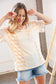 Peach/Tan Terry V Neck Color Block Stripe Loose Fit Top