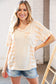 Peach/Tan Terry V Neck Color Block Stripe Loose Fit Top