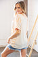 Peach/Tan Terry V Neck Color Block Stripe Loose Fit Top