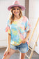 Yellow & Blue Tie Dye Dolman Ruffle Top with Pocket