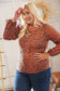 Leopard V Neck Lace Up Bubble Sleeve Slim Top