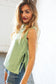 Lime Mock Neck Side Slit Tie Strap Sleeveless Top