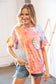 Peach Tie Dye Dolman Ruffle Top with Pocket