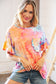 Peach Tie Dye Dolman Ruffle Top with Pocket