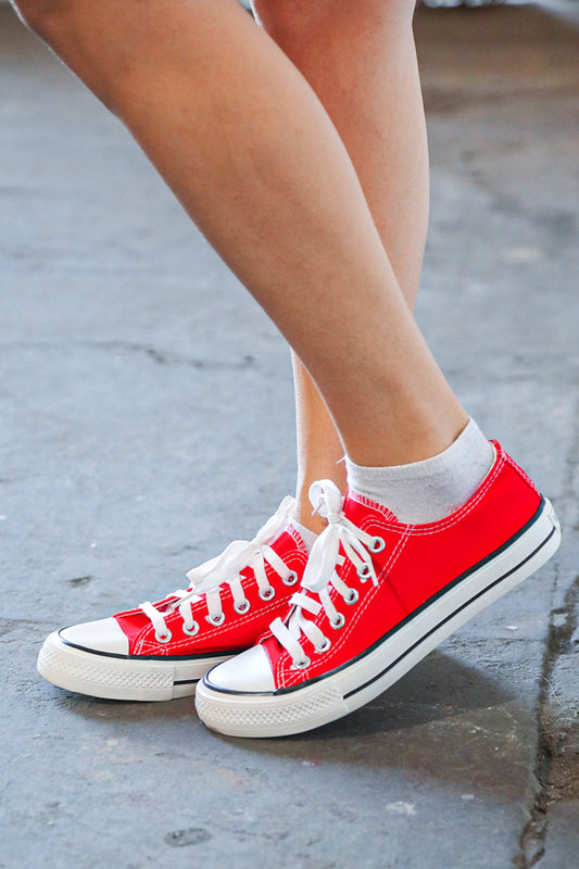 Red Canvas Lace Up Sneakers