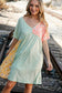 Peach Floral Color Block V Neck Dolman Pocketed Dress