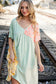 Peach Floral Color Block V Neck Dolman Pocketed Dress