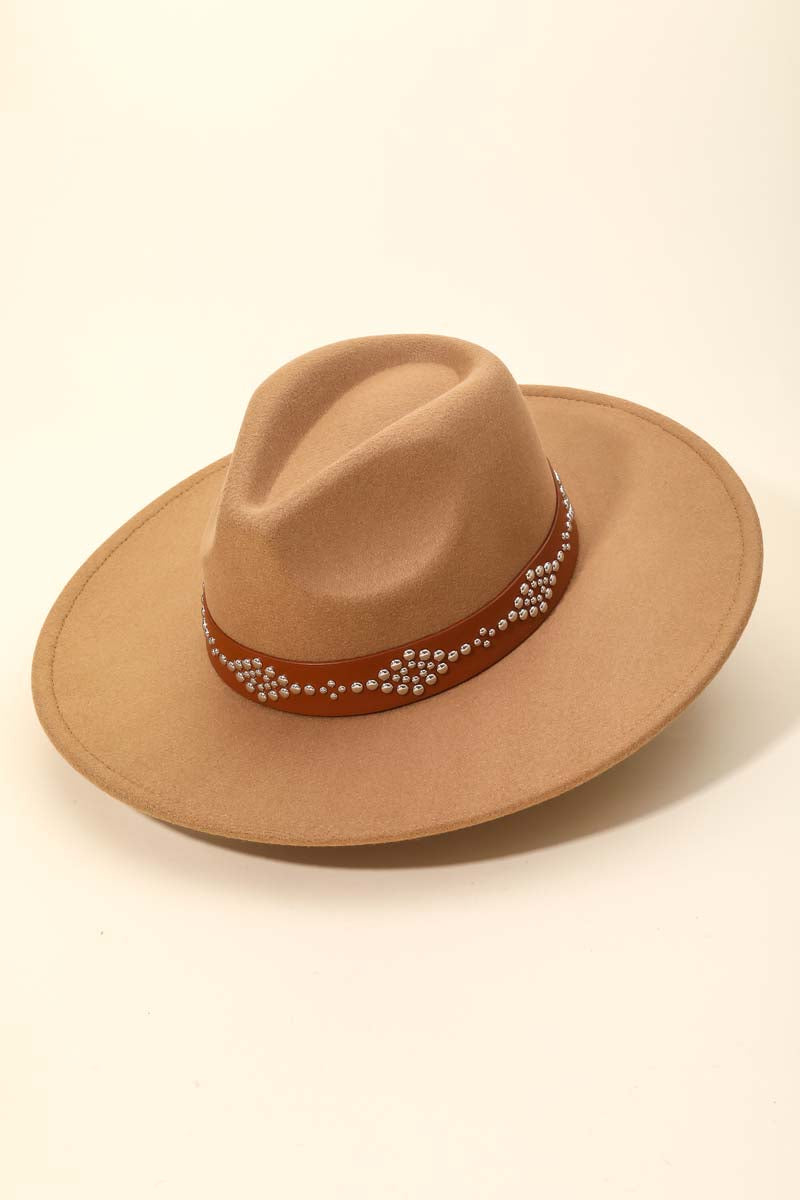 Tan Metallic Studded Strap Cowboy Hat